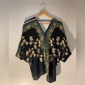 Rose and Olive Floral Tunic, Small, Black and Green